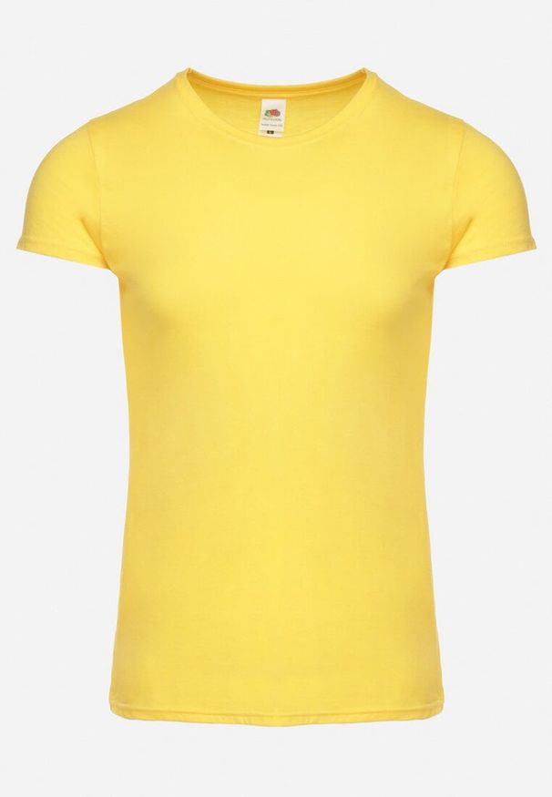 Born2be - Żółty Klasyczny T-shirt z Bawełny Fodena. Okazja: na co dzień. Kolor: żółty. Materiał: bawełna. Styl: klasyczny