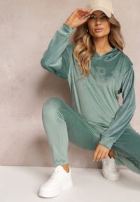 Renee - Miętowy 2-częściowy Welurowy Komplet Dresowy z Bluzą i Spodniami Yamiya. Kolor: miętowy. Materiał: dresówka, welur #2