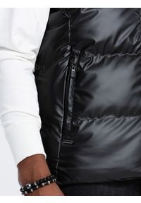 Ombre Clothing - Bezrękawnik męski pikowany błyszczący - czarny V1 OM-JAVJ-0113 - L/XL. Kolor: czarny. Materiał: poliester, materiał. Długość rękawa: bez rękawów #4
