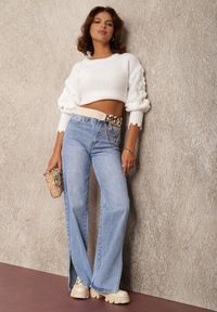 Renee - Biały Sweter Callomela. Kolor: biały. Materiał: jeans. Długość rękawa: długi rękaw. Długość: długie. Sezon: jesień, zima. Styl: klasyczny #2