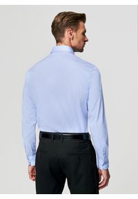 Pako Lorente - PAKO LORENTE - Niebieska koszula w prążek. Typ kołnierza: kołnierzyk włoski. Kolor: niebieski. Materiał: dzianina, poliester, bawełna. Długość rękawa: długi rękaw. Długość: długie. Wzór: prążki #7