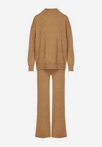 Born2be - Beżowy Klasyczny Dzianinowy Komplet z Wiskozą Szerokie Spodnie i Sweter Półgolf Reillena. Kolor: beżowy. Materiał: wiskoza, dzianina #7