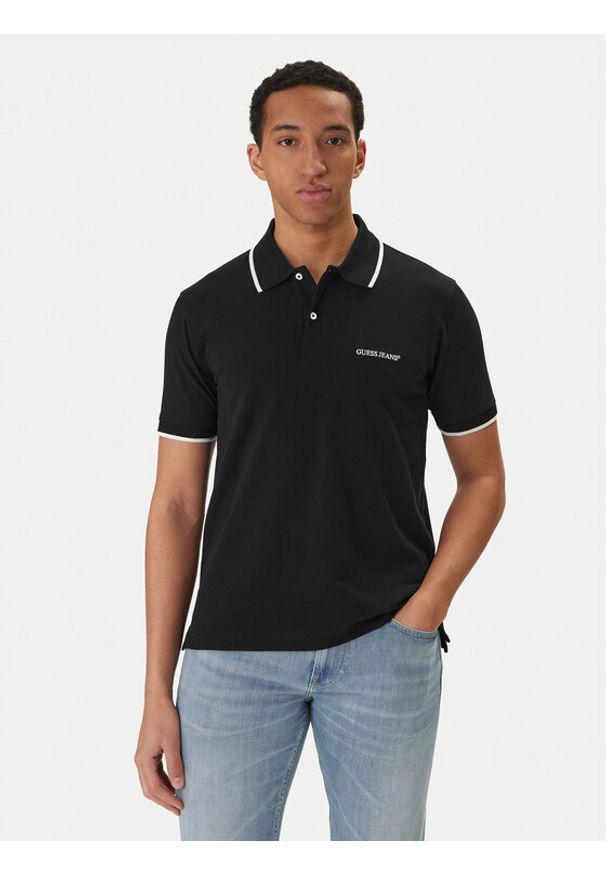 Guess Jeans Polo M6RP24 KCJV1 Czarny Regular Fit. Typ kołnierza: polo. Kolor: czarny. Materiał: bawełna