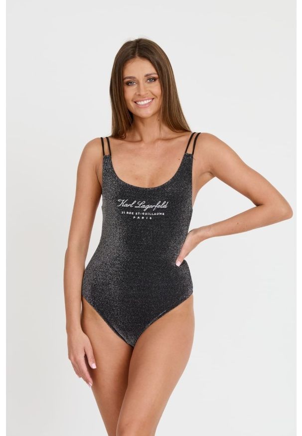 Karl Lagerfeld - KARL LAGERFELD Czarny damski jednoczęściowy strój kąpielowy Hotel Karl Lurex, Rozmiar S. Kolor: czarny