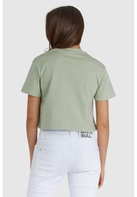 Guess - GUESS Krótki zielony t-shirt damski z logo, Rozmiar S. Kolor: zielony. Materiał: bawełna. Długość: krótkie
