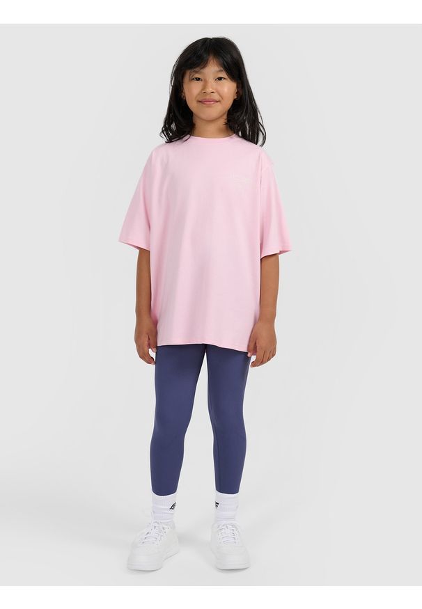 4f - 4F T-shirt oversize z nadrukiem dziewczęcy - różowy 134 (8-9 lat). Kolor: różowy. Materiał: skóra. Wzór: nadruk. Sezon: lato