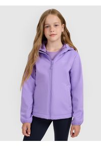 4f - 4F Kurtka softshell wiatroodporna membrana 5000 dziewczęca - fioletowa 146 (10-11 lat). Okazja: na co dzień. Typ kołnierza: kaptur. Kolor: fioletowy. Materiał: softshell. Sezon: lato. Styl: klasyczny, casual #1