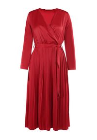 Born2be - Bordowa Sukienka Thessothoe. Kolor: czerwony. Materiał: satyna, materiał. Długość rękawa: długi rękaw. Typ sukienki: kopertowe. Długość: midi #8
