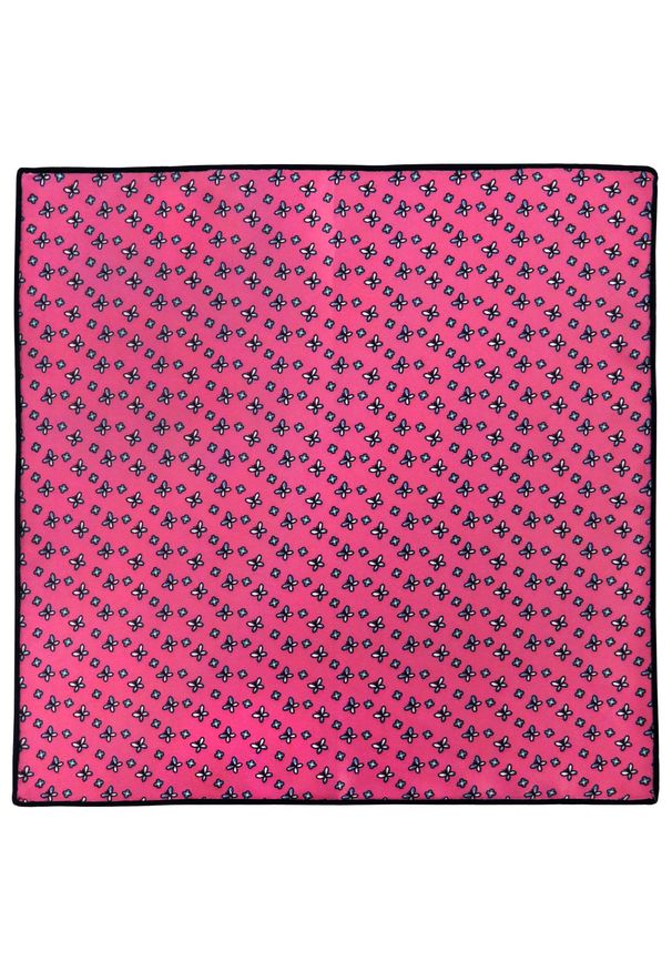 Modini - Różowa poszetka w motyle i kwiatki E115. Kolor: różowy. Wzór: kwiaty