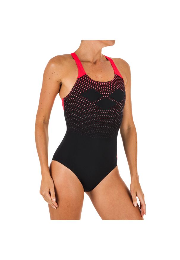 Strój jednoczęściowy pływacki damski Arena Swim Pro Back. Kolor: czarny, czerwony, wielokolorowy. Materiał: poliester, materiał