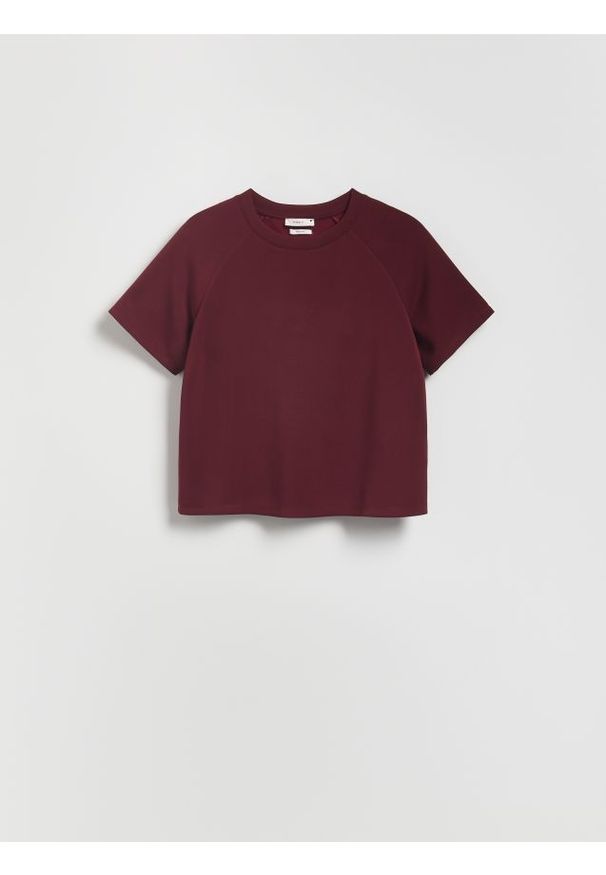 Reserved - T-shirt regular z modalem - bordowy. Kolor: czerwony. Materiał: dzianina