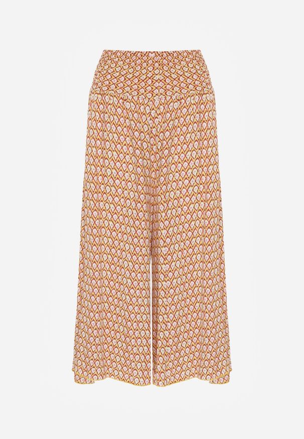 Born2be - Żółto-Pomarańczowe Wiskozowe Spodnie z Szerokimi Nogawkami i Gumką w Pasie Athulia. Kolor: żółty. Materiał: wiskoza. Sezon: wiosna, lato