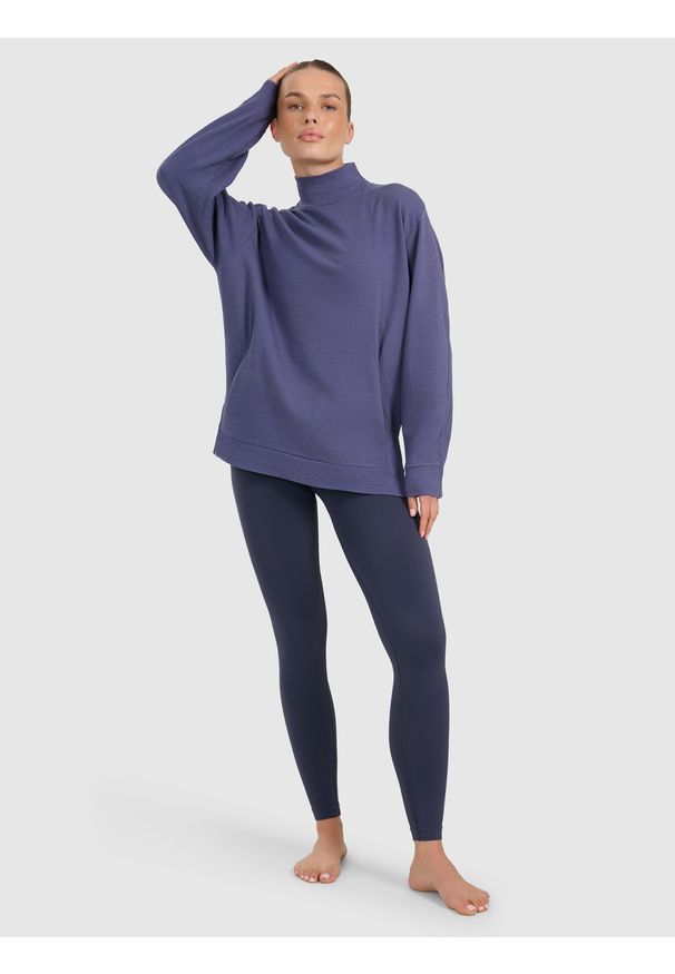 4f - 4F Bluza dresowa do jogi i pilatesu damska - granatowa L. Okazja: na co dzień. Kolor: niebieski. Materiał: dresówka. Wzór: gładki. Styl: casual, klasyczny