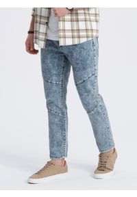 Ombre Clothing - Spodnie męskie jeansowe slim fit z przeszyciem na kolanach - niebieskie V1 OM-PADP-0109 - XXL. Kolor: niebieski. Materiał: jeans. Wzór: aplikacja #3