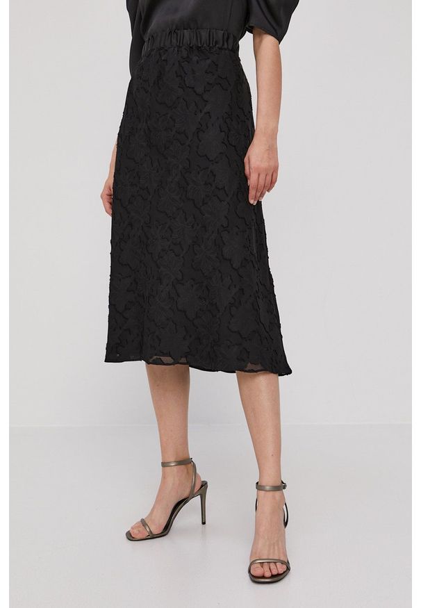 DKNY - Dkny Spódnica kolor czarny midi rozkloszowana. Kolor: czarny. Materiał: tkanina