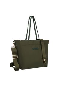 Zielona shopperka damska z nylonu, jednokomorowa z doczepianym, regulowanym paskiem Peterson PTN JN-10. Kolor: zielony. Rodzaj torebki: do ręki #1
