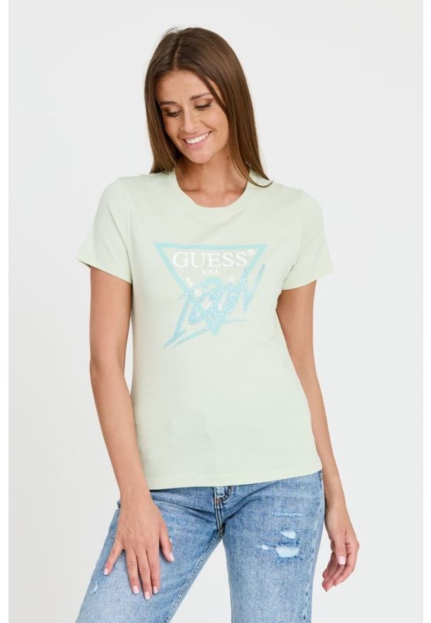 Guess - GUESS Miętowy t-shirt Icon Tee. Kolor: zielony