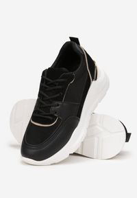Born2be - Czarne Sneakersy na Platformie z Metaliczną Wstawką na Pięcie Jomir. Nosek buta: okrągły. Zapięcie: sznurówki. Kolor: czarny. Materiał: materiał. Obcas: na platformie. Wysokość obcasa: niski #2