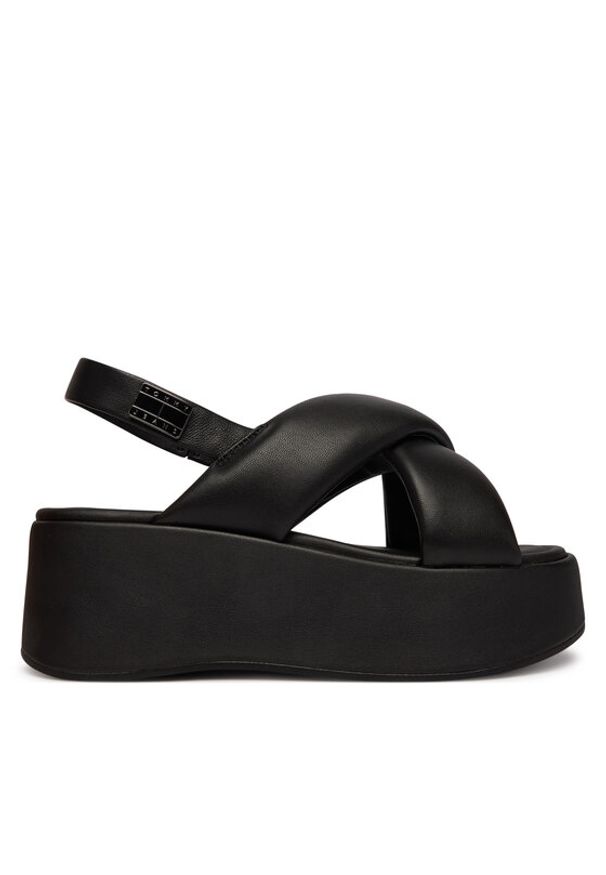 Tommy Jeans Sandały Padded Strap Wedge Sandals EN0EN02946 Czarny. Kolor: czarny. Materiał: skóra