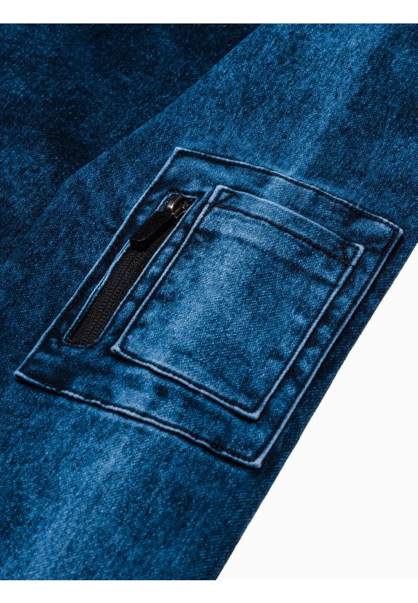 Ombre Clothing - Kurtka męska przejściowa jeansowa C240 - niebieska - XXL. Kolor: niebieski. Materiał: jeans. Wzór: moro, aplikacja. Styl: militarny