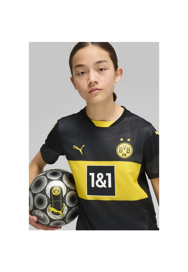 Puma - Młodzieżowa koszulka wyjazdowa Borussia Dortmund 24/25 PUMA Black Faster Yellow. Kolor: żółty, wielokolorowy, czarny. Sport: piłka nożna