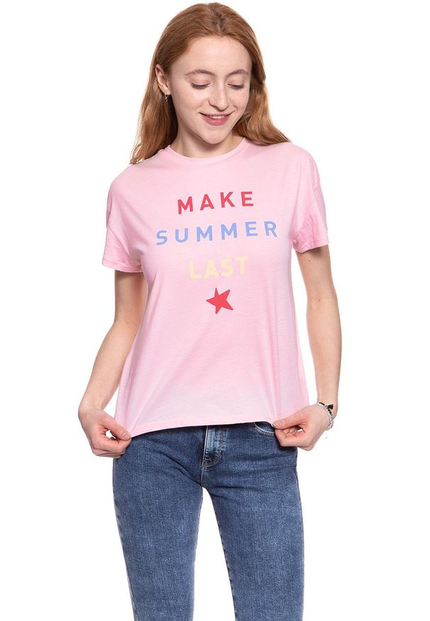 Wrangler - WRANGLER T SHIRT DAMSKI SUMMER TEE ROSE SHADOW W7366EVS8. Wzór: napisy