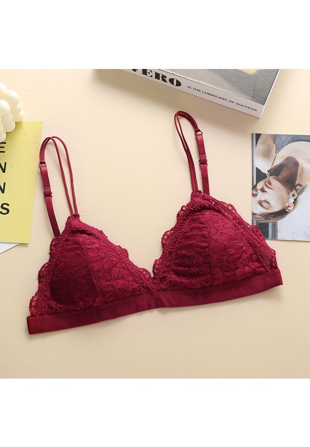 Intica - Koronkowa braletka bez fiszbin na co dzień Roelfine. Kolor: czerwony. Materiał: koronka. Wzór: koronka