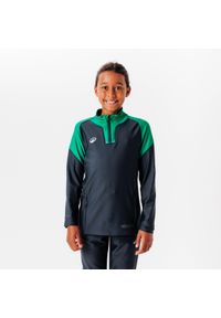 KIPSTA - Bluza piłkarska dla dzieci Kipsta Viralto Club na krótki suwak. Kolor: zielony. Materiał: elastan, poliester, materiał. Długość: krótkie. Sport: piłka nożna