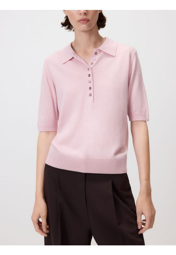 Reserved - Sweter z wełną - pastelowy róż. Kolor: różowy. Materiał: wełna