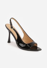 Born2be - Czarne Lakierowane Sandały VICES na Szpilce z Wyciętą Cholewką Lagurinia. Okazja: na co dzień. Zapięcie: sprzączka. Kolor: czarny. Materiał: lakier. Wzór: koronka. Obcas: na szpilce. Styl: casual #9