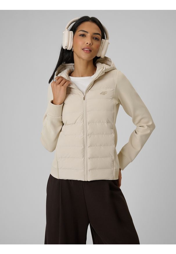 4f - 4F Kurtka z wypełnieniem syntetycznym damska - beżowa M. Okazja: na co dzień. Kolor: beżowy. Materiał: syntetyk. Styl: casual