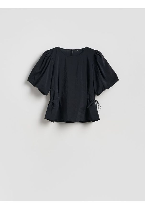 Reserved - Bluzka z bufiastymi rękawami - czarny. Kolor: czarny. Materiał: tkanina