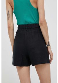 Sisley szorty lniane kolor czarny gładkie high waist. Stan: podwyższony. Kolor: czarny. Materiał: len. Wzór: gładki #2