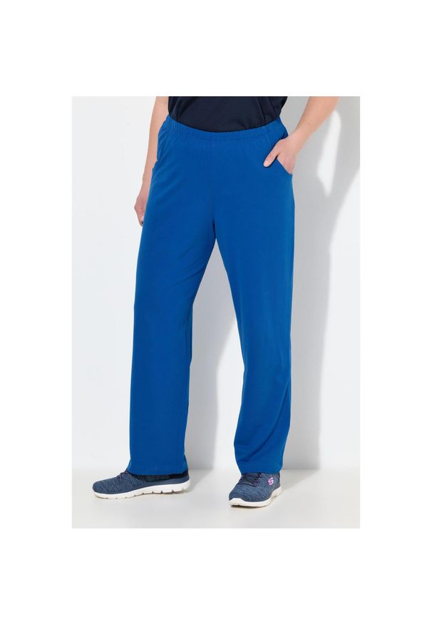 ULLA POPKEN - Damskie Spodnie dresowe prosty krój gumka w pasie. Kolekcja: plus size. Kolor: niebieski. Materiał: bawełna, materiał. Długość: długie