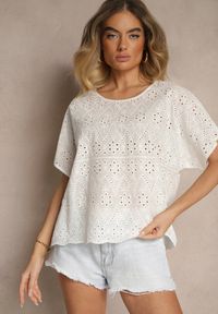 Renee - Biała Bawełniana Bluzka z Ażurowym Wzorem Vorecia. Okazja: na co dzień. Kolor: biały. Materiał: bawełna. Wzór: ażurowy. Styl: casual, elegancki