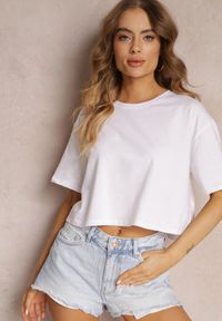 Renee - Biały T-shirt o Fasonie Cropped Oversize Brighta. Kolor: biały. Materiał: jeans #4