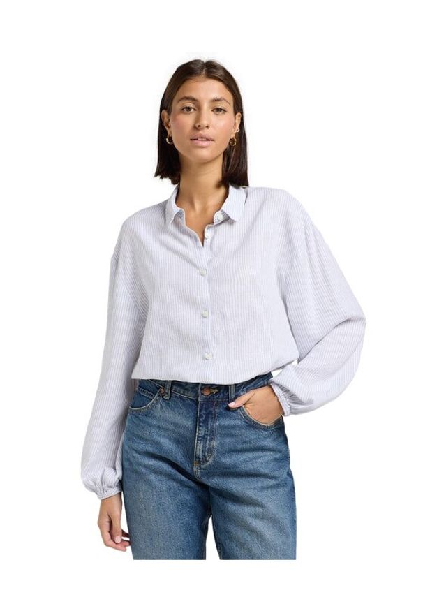 Lee - DAMSKA KOSZULA LEE BLOUSE WITH TIE FRONT CONCRETE PINSTRIPE 112363504