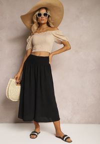 Renee - Czarne Spodnie Szerokie Luźne High Waist Inestria. Stan: podwyższony. Kolor: czarny. Materiał: tkanina. Sezon: lato