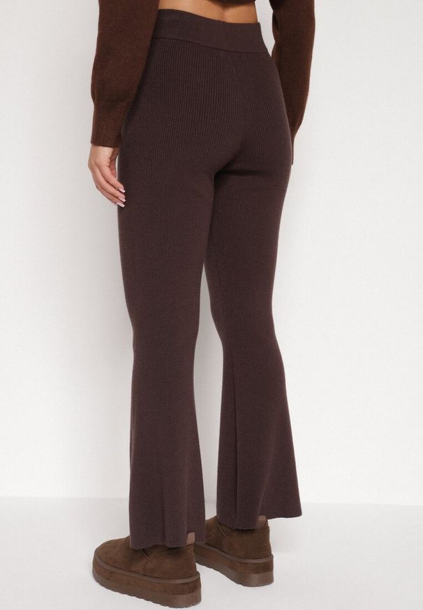 Born2be - Brązowe Spodnie Dzwony z Dzianiny z Wiskozą Zetiva. Kolor: brązowy. Materiał: dzianina, wiskoza