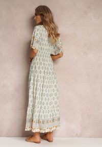 Renee - Miętowa Sukienka Maxi z Krótkim Rękawem i Gumką w Talii Emaya. Kolor: miętowy. Materiał: wiskoza, tkanina. Długość rękawa: krótki rękaw. Styl: boho. Długość: maxi #4