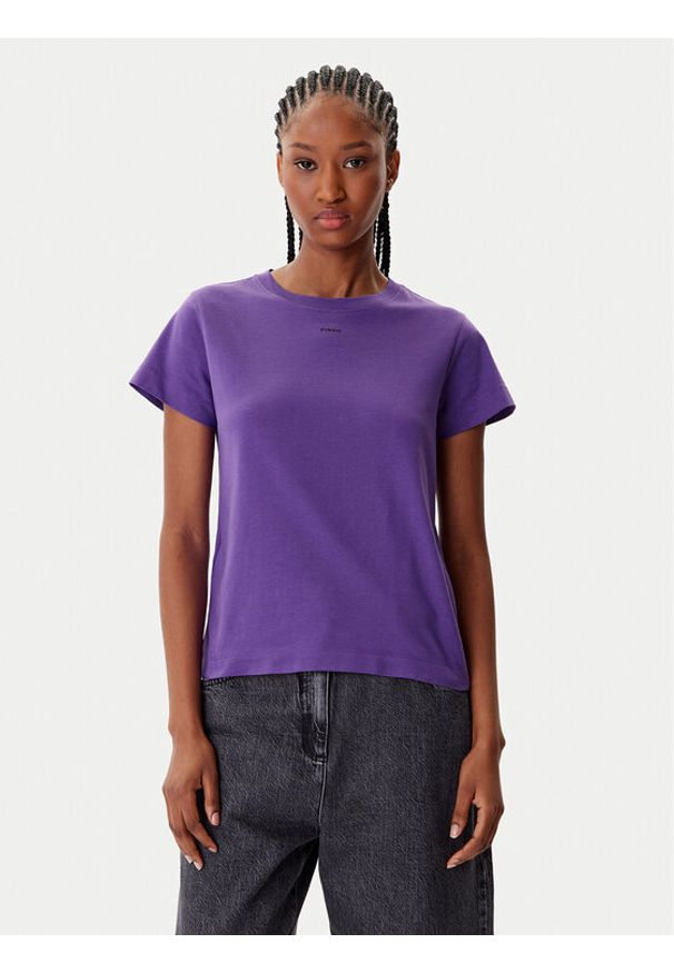 Pinko - PINKO T-Shirt Basico 100373 A2RE Fioletowy Regular Fit. Kolor: fioletowy. Materiał: bawełna