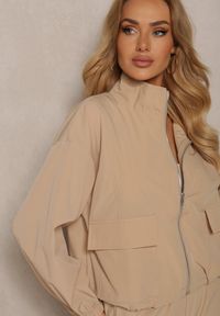 Renee - Beżowy Komplet Dresowy Spodnie Bojówki z Gumką w Pasie i Bluza na Suwak Zakończona Ściągaczem na Dole Tiazena. Kolor: beżowy. Materiał: dresówka #5