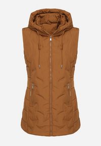 Born2be - Brązowa Przejściowa Kamizelka o Taliowanym Kroju z Kapturem Olendra. Okazja: na co dzień, na spacer. Typ kołnierza: kaptur. Kolor: brązowy. Materiał: poliester, jeans. Styl: klasyczny, casual, sportowy #5