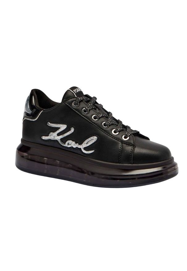 Karl Lagerfeld - KARL LAGERFELD Czarne sneakersy damskie z brokatem KAPRI KUSHION Signia, Rozmiar 41. Kolor: czarny. Wzór: napisy