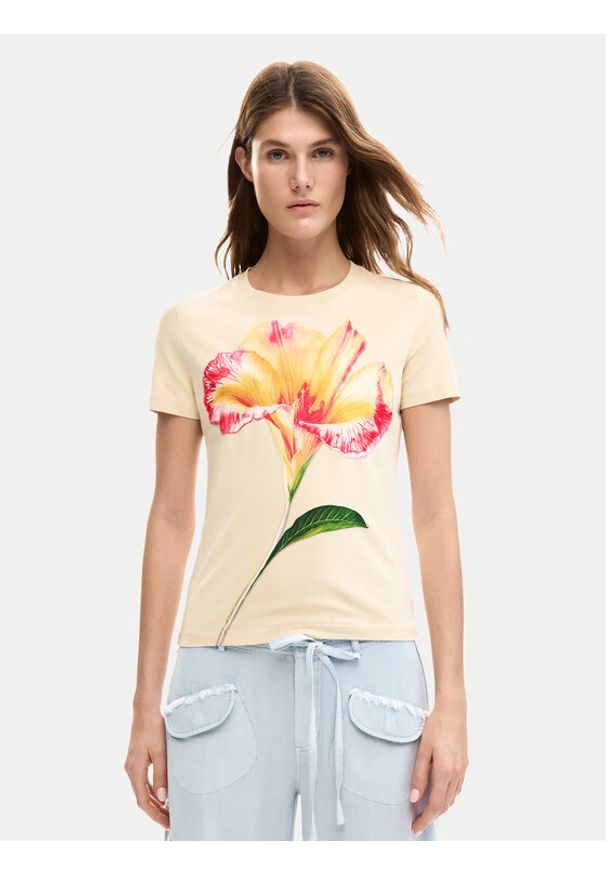 Desigual T-Shirt Estocolmo 26SWTK03 Beżowy Regular Fit. Kolor: beżowy. Materiał: bawełna