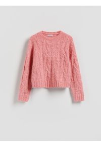 Reserved - Sweter z warkoczowym splotem - różowy. Kolor: różowy. Materiał: dzianina, wełna. Wzór: ze splotem #1