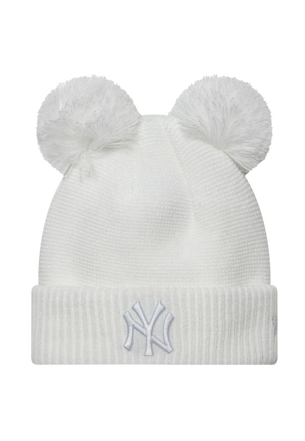 New Era - Czapka damska Wmn Double Pom New York Yankees Beanie. Kolor: biały. Materiał: akryl