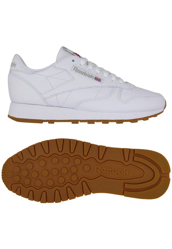 Buty do chodzenia męskie Reebok Classic Leather. Zapięcie: sznurówki. Kolor: biały. Materiał: guma, materiał, skóra, tkanina. Szerokość cholewki: normalna. Model: Reebok Classic. Sport: turystyka piesza