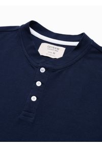 Ombre Clothing - T-shirt męski polo bez kołnierzyka - granatowa V4 S1381 - L. Typ kołnierza: polo, bez kołnierzyka. Kolor: niebieski. Materiał: materiał, bawełna #6