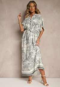 Renee - Szara Sukienka Oversize z Wiskozą i Abstrakcyjnym Motywem Lunisana. Okazja: na co dzień. Kolor: szary. Materiał: wiskoza. Typ sukienki: oversize. Styl: elegancki, casual #3